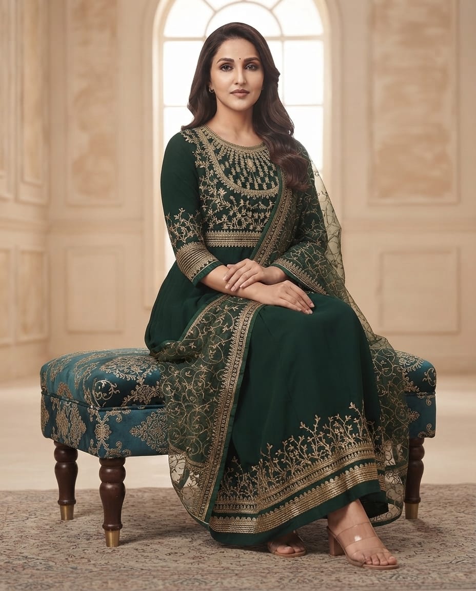 Royal Bottle Green Anarkali  set