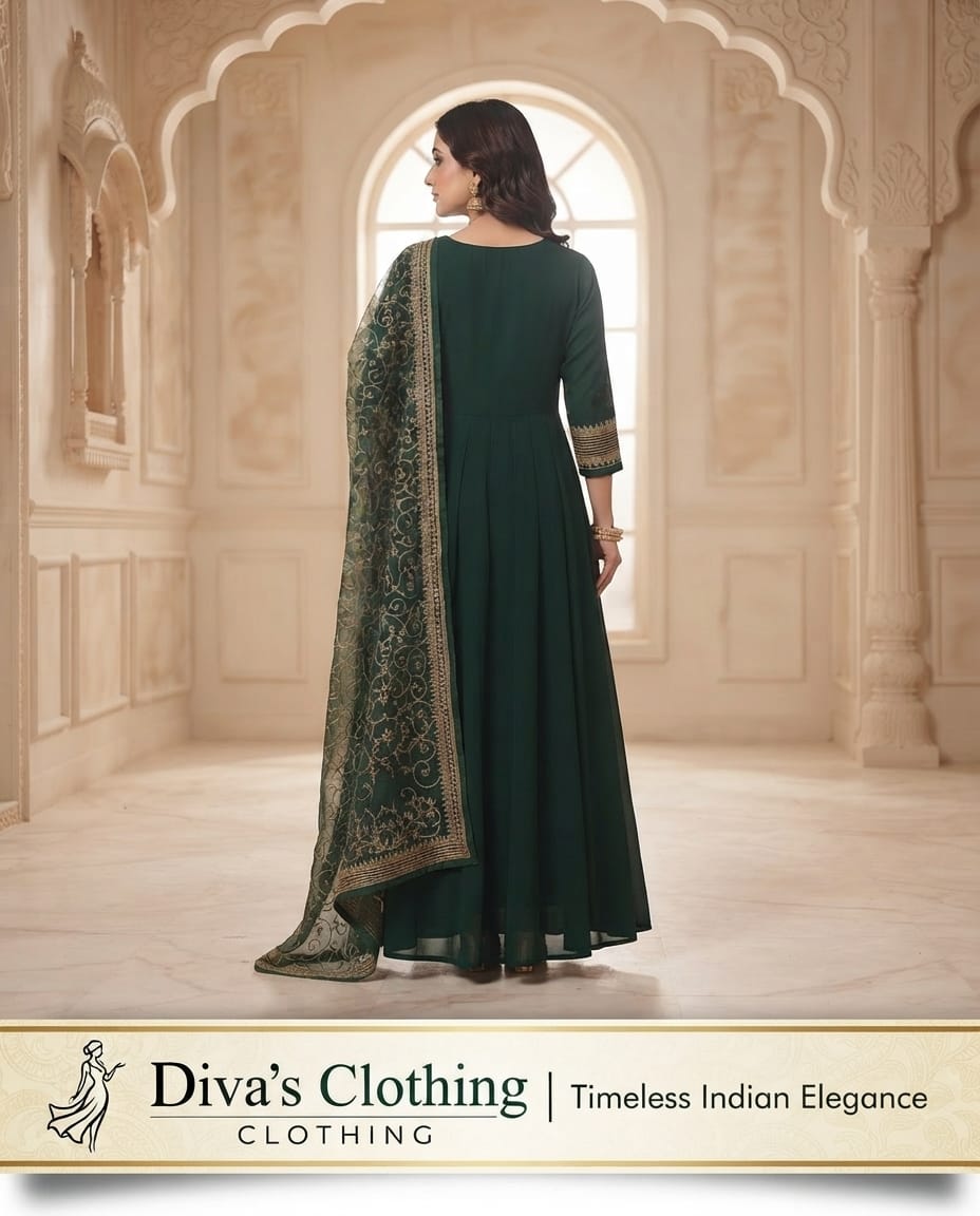 Royal Bottle Green Anarkali  set
